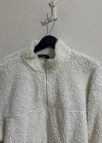 LC Waikiki Beyaz Peluş Kadın Ceket Yarım Fermuarlı