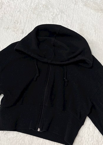 Siyah Fermuarlı Kapüşonlu Kadın Sweatshirt - Görsel 3