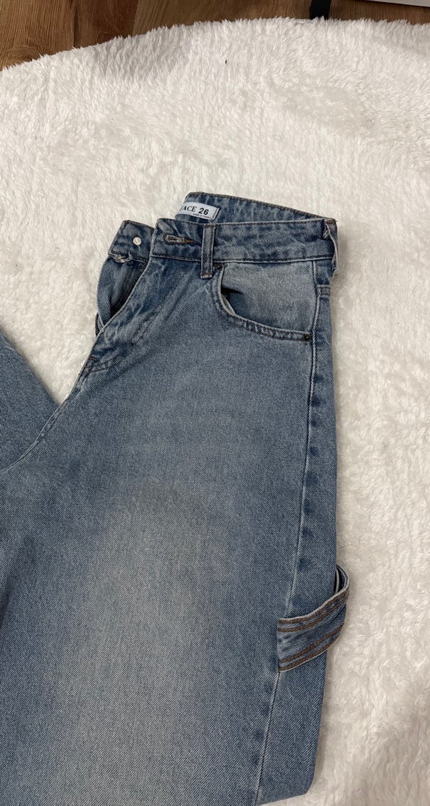 Kadın Mavi Bol Kesim Midi Jean - Görsel 2