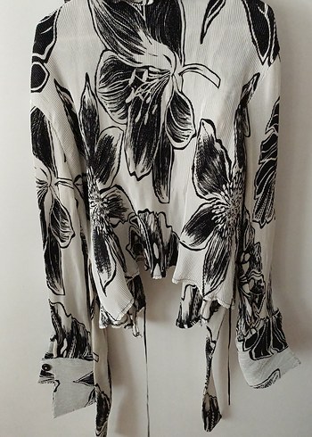 Gri Desenli Uzun Kollu Baglamalı Bluz - Görsel 3