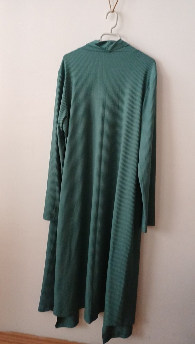 Uzun Kollu Yeşil Salaş Kadın Hırka - Görsel 2