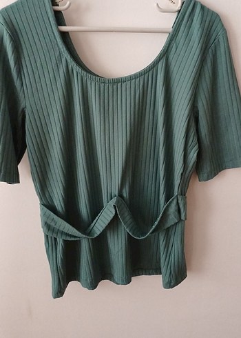 Kadın Turkuaz Kemerli Fitted Bluz - Görsel 2