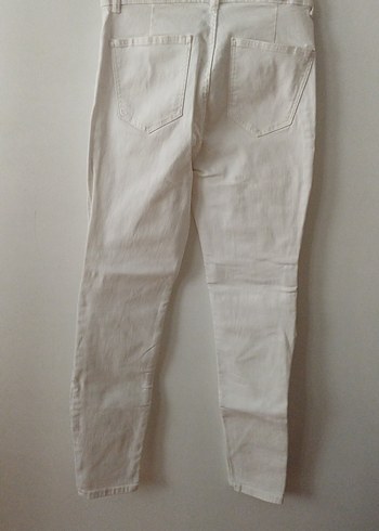 Beyaz Midi Keten Kadın Pantolon - Görsel 2