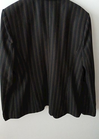 Kadın Siyah Çizgili Midi Blazer Ceket - Görsel 4