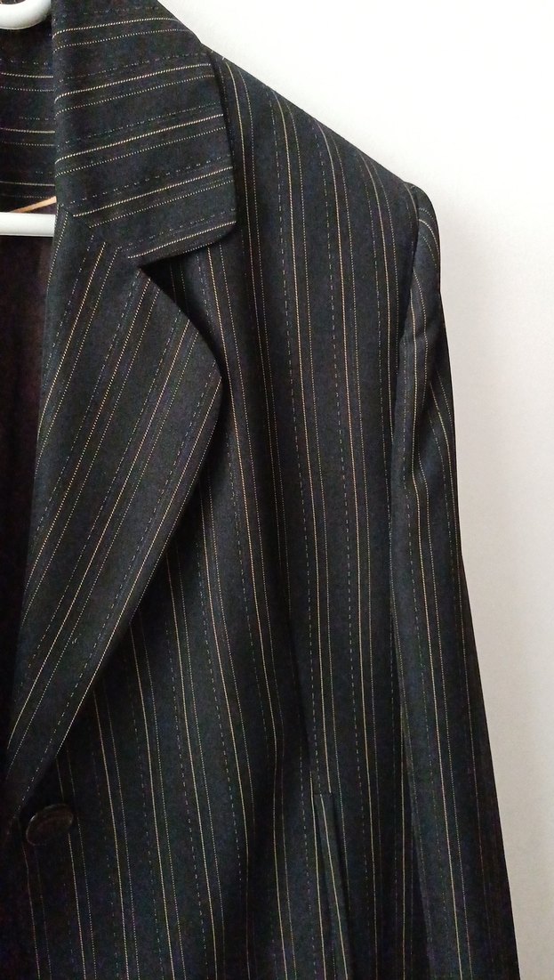 Kadın Siyah Çizgili Midi Blazer Ceket - Görsel 3