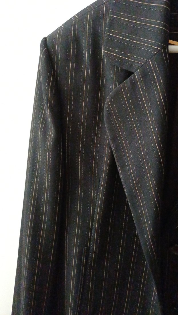 Kadın Siyah Çizgili Midi Blazer Ceket - Görsel 2