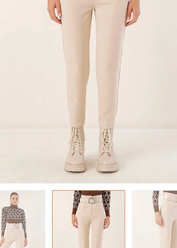 Bej Kadın Midi Kumaş Pantolon - Görsel 4