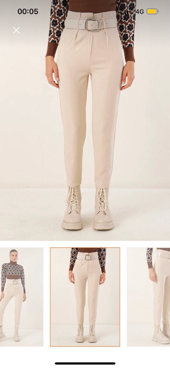 Bej Kadın Midi Kumaş Pantolon - Görsel 4