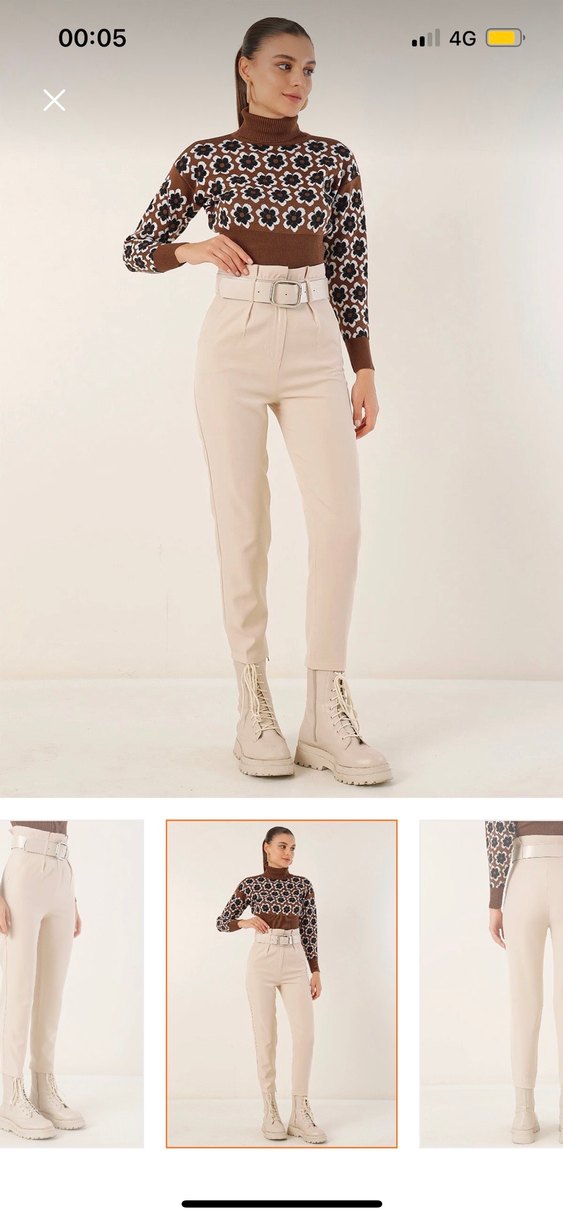 Bej Kadın Midi Kumaş Pantolon - Görsel 2