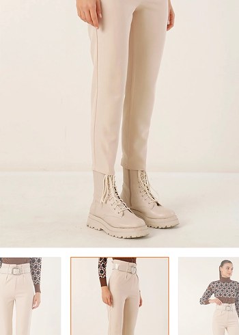 Bej Kadın Süet Kumaş Pantolon - Görsel 5