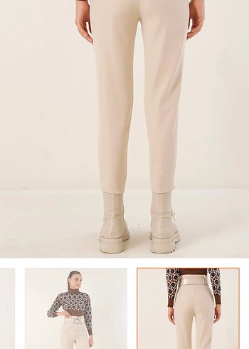 Bej Kadın Süet Kumaş Pantolon - Görsel 2