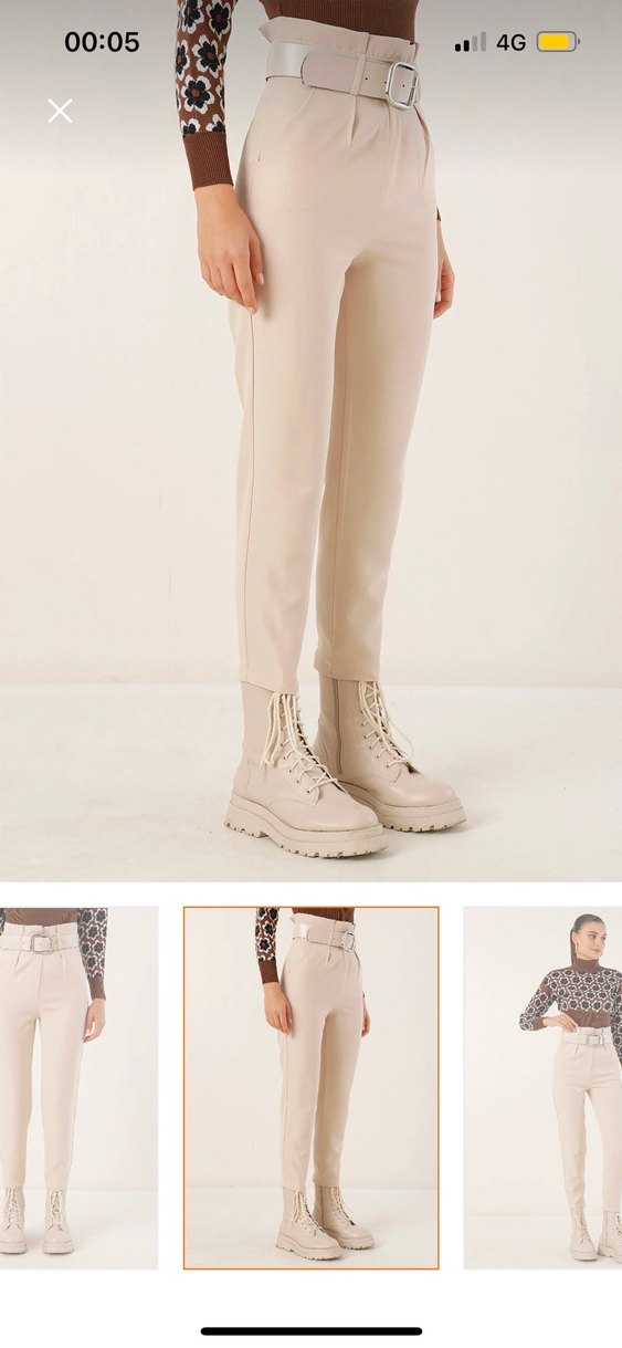 Bej Kadın Süet Kumaş Pantolon - Görsel 5