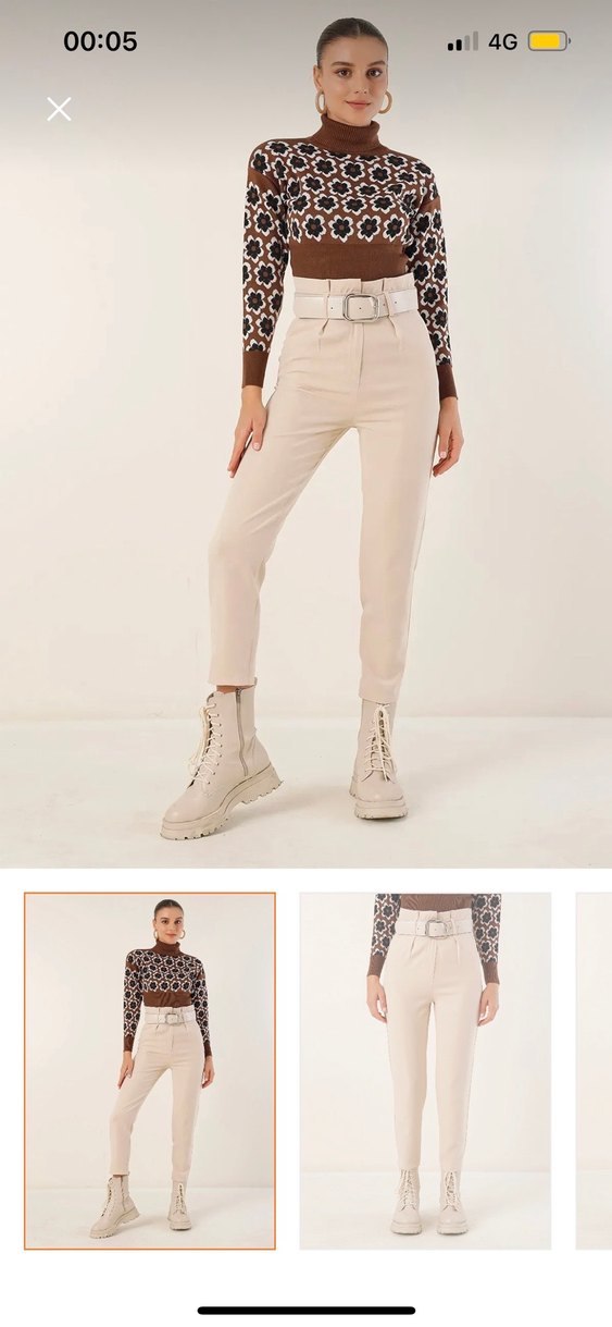 Bej Kadın Süet Kumaş Pantolon - Görsel 4