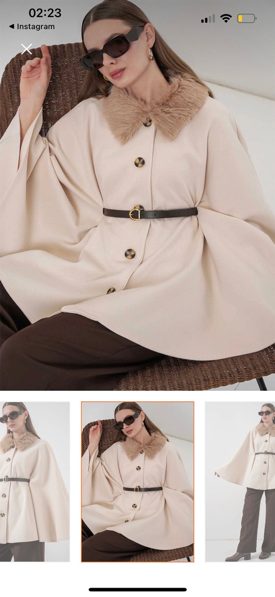 Bej Düğmeli Kadın Panço, Midi Boy - Görsel 3