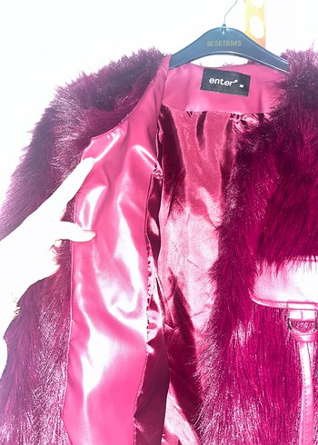 Bordo Kürklü Deri Detaylı Kadın Ceket - Görsel 10