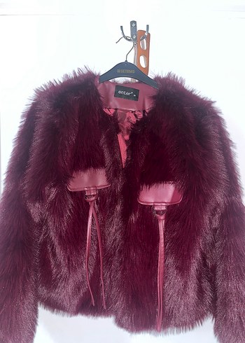 Bordo Kürklü Deri Detaylı Kadın Ceket - Görsel 8