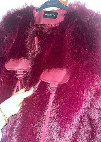 Bordo Kürklü Deri Detaylı Kadın Ceket - Görsel 7