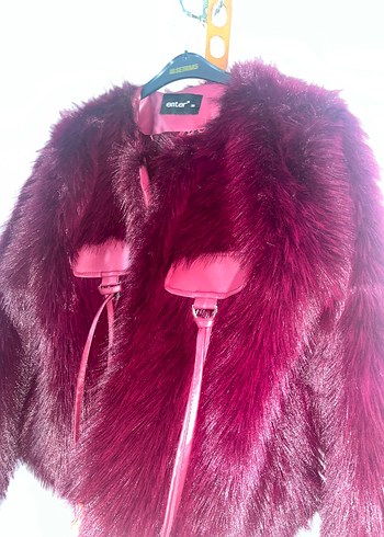 Bordo Kürklü Deri Detaylı Kadın Ceket - Görsel 5