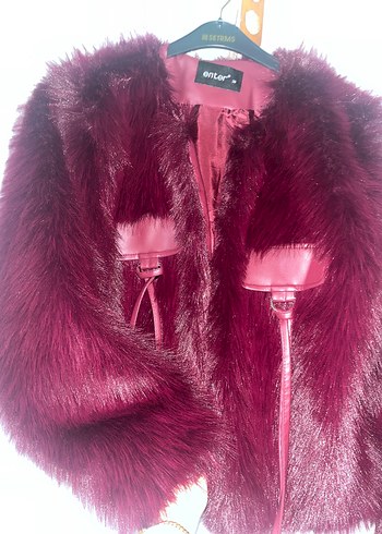 Bordo Kürklü Deri Detaylı Kadın Ceket - Görsel 4