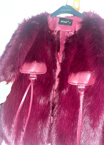 Bordo Kürklü Deri Detaylı Kadın Ceket - Görsel 9