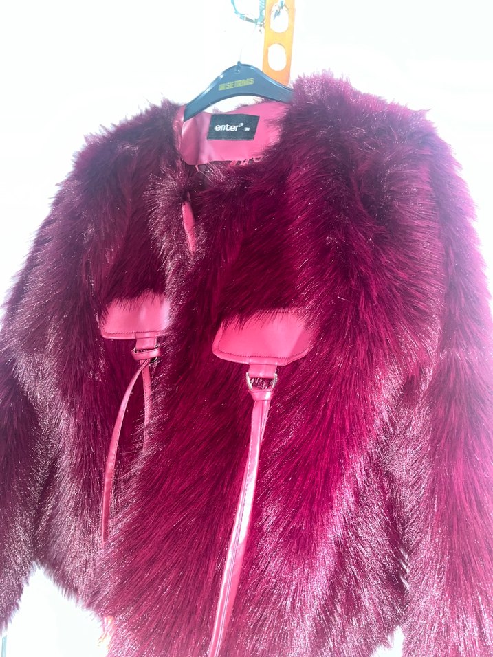 Bordo Kürklü Deri Detaylı Kadın Ceket - Görsel 5