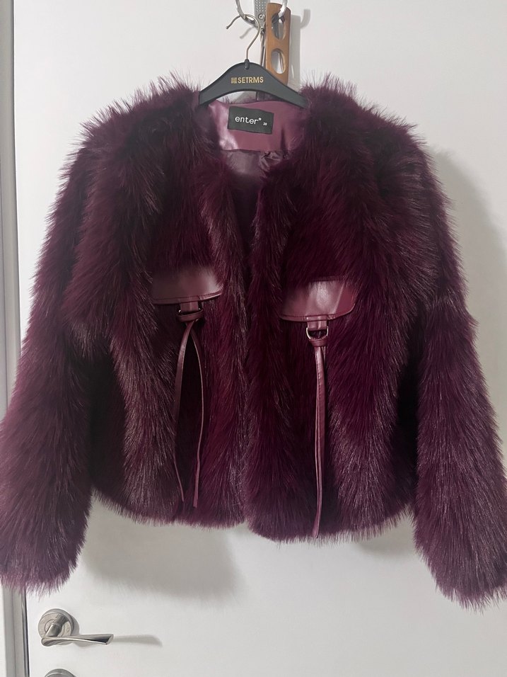 Bordo Kürklü Deri Detaylı Kadın Ceket - Görsel 2