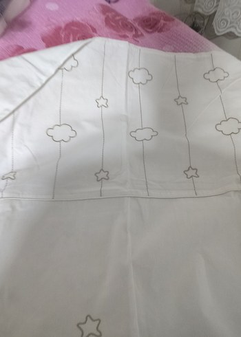 İşlemeli Ay ve Bulut Desenli Parlak Beyaz Çocuk Uyku Seti - Görsel 2