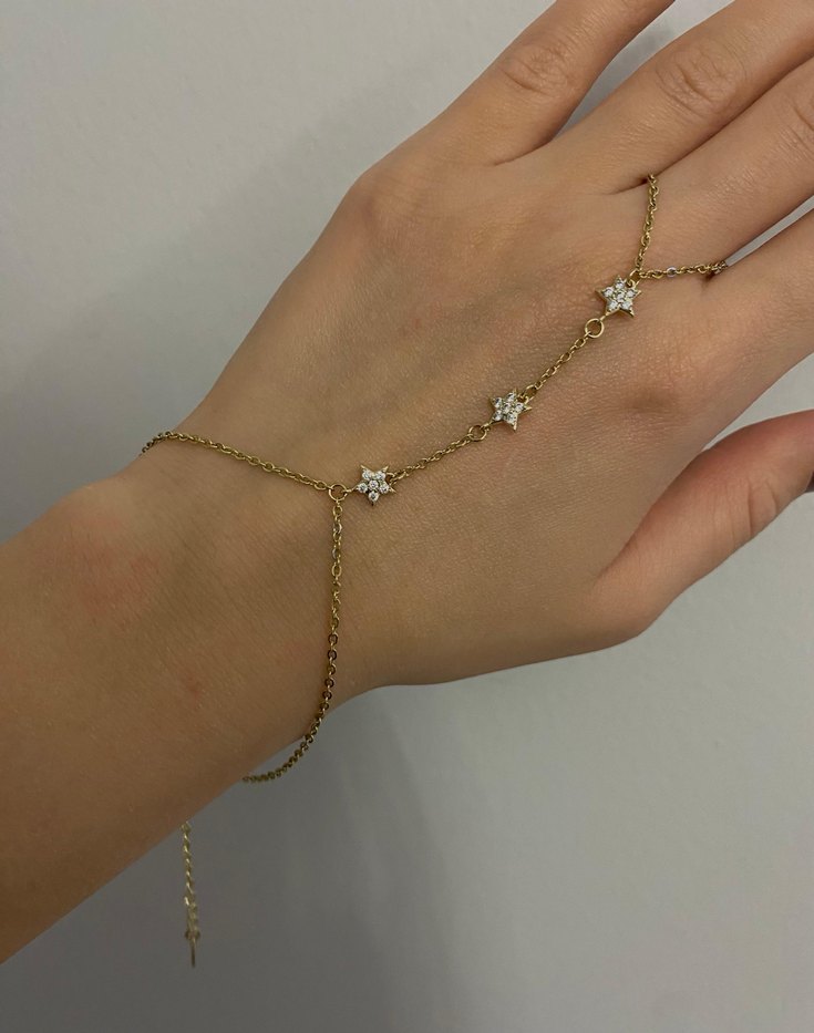 Altın Renkli Çiçek Detaylı Kadın El Zinciri - Görsel 2