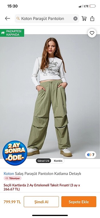 Koton paraşüt pantolon