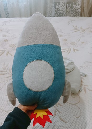 Gri Fil ve Roket Desenli dekoratif minder - Görsel 2