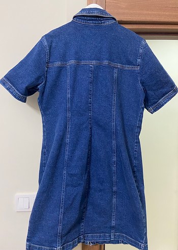 Düğmeli Lacivert Midi Denim Elbise - Görsel 4