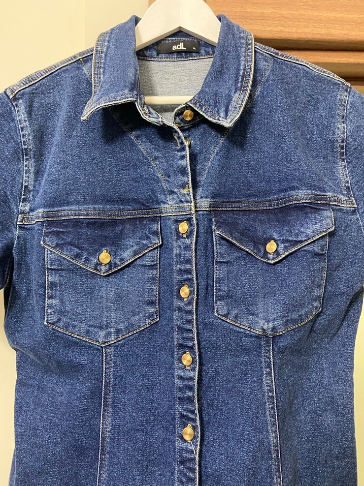 Düğmeli Lacivert Midi Denim Elbise - Görsel 2