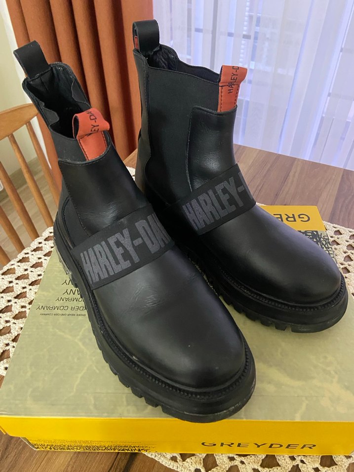 Harley Siyah Kadın Biker Botlar, Tokalı, Kalın Topuklu - Görsel 3