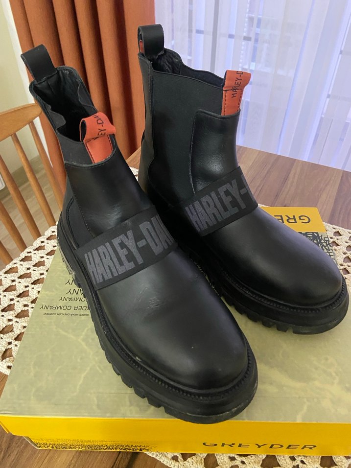 Harley Siyah Kadın Biker Botlar, Tokalı, Kalın Topuklu - Görsel 2