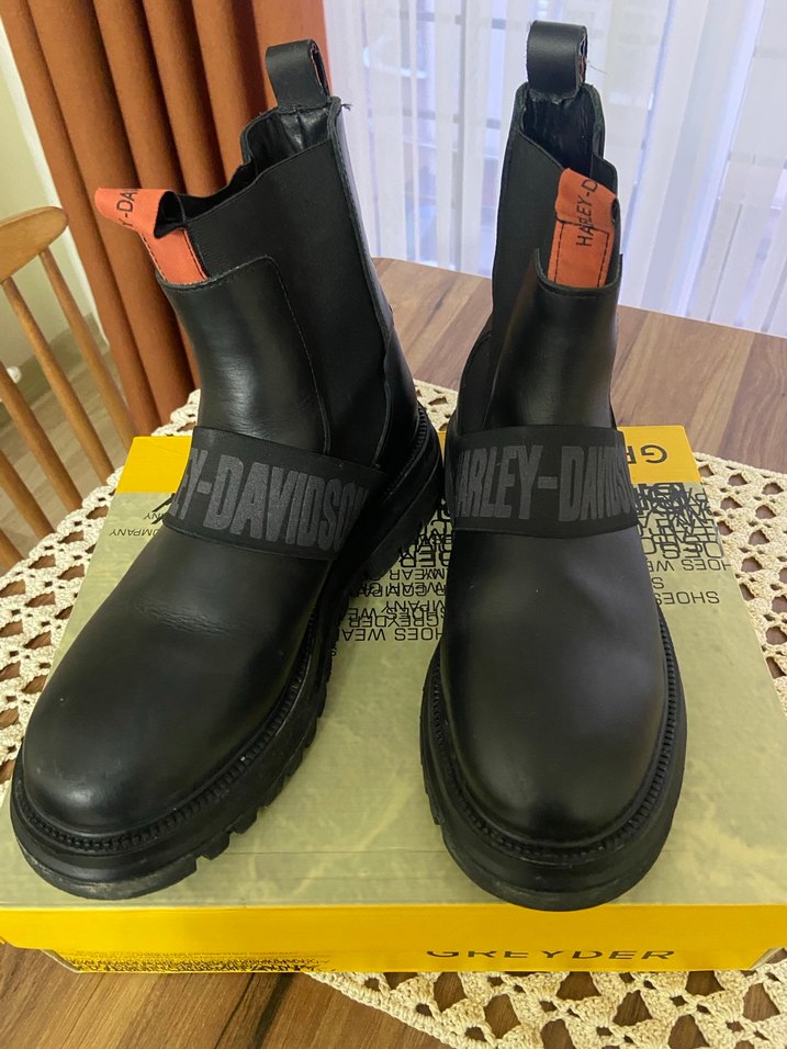 Harley Siyah Kadın Biker Botlar, Tokalı, Kalın Topuklu - Görsel 5