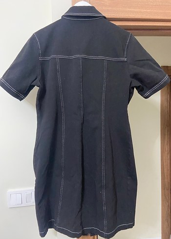 Düğmeli Siyah Denim Midi Elbise - Görsel 4