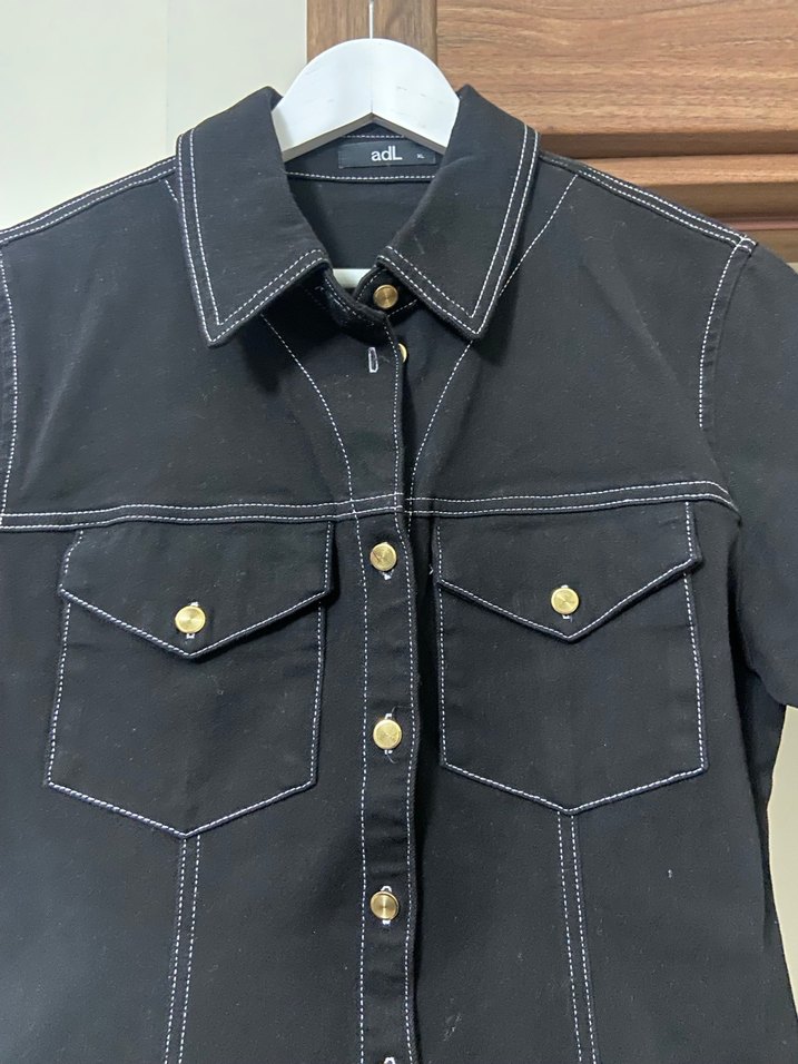 Düğmeli Siyah Denim Midi Elbise - Görsel 2