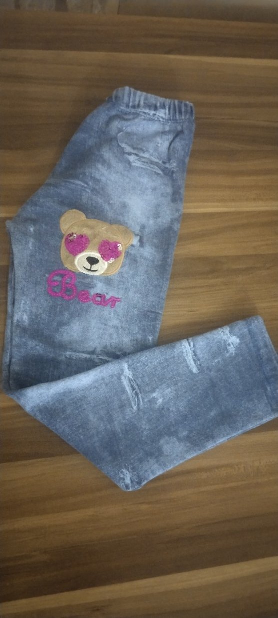 Kız Çocuk Gri Baskılı Tüylü Denim Tayt - Görsel 2