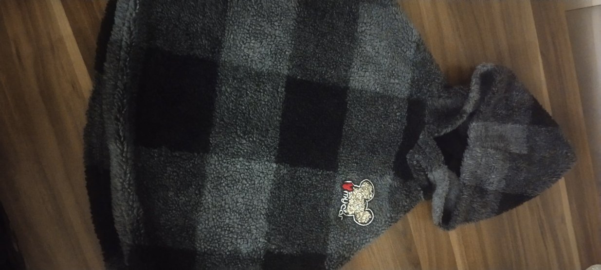 Kapüşonlu Gri Ekose Kız Panço - Görsel 4