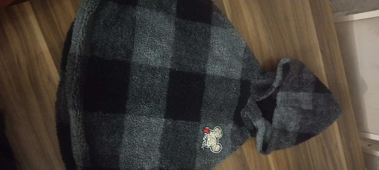 Kapüşonlu Gri Ekose Kız Panço - Görsel 3