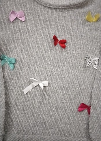 Kız Çocuk Gri Düğmeli Triko Kazak - Görsel 2