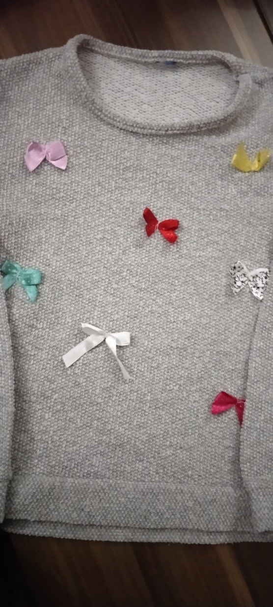 Kız Çocuk Gri Düğmeli Triko Kazak - Görsel 2