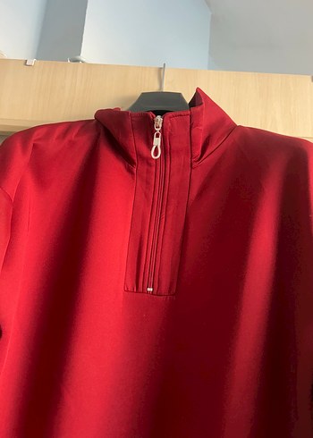 Koyu Kırmızı Fermuarlı Yüksek Yaka Sweatshirt - Görsel 2