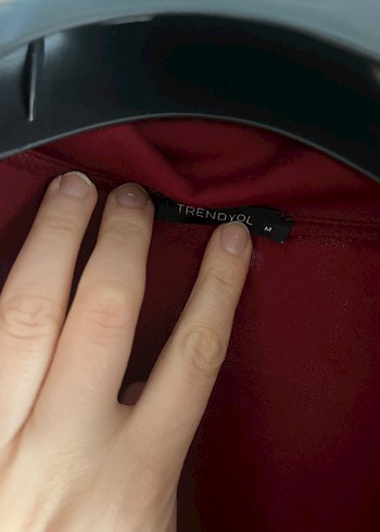 Koyu Kırmızı Fermuarlı Yüksek Yaka Sweatshirt - Görsel 3