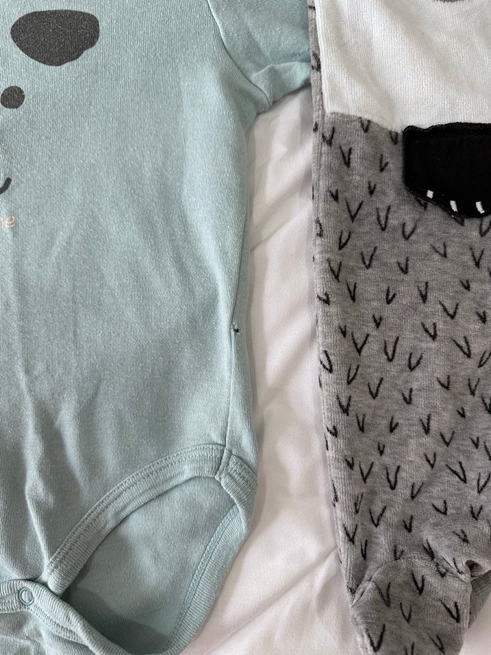 Zara ve koton Gri Baskılı Uzun Kollu Bebek Kız Body - Görsel 3