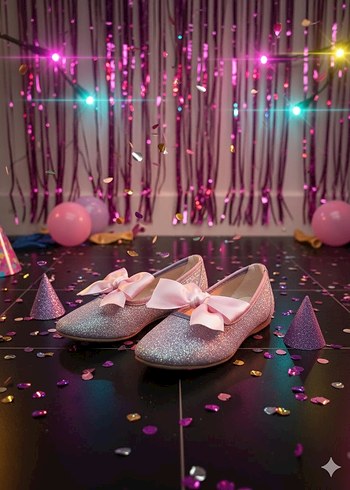 Pembe Simli Kız Çocuk Babet Ayakkabı - Görsel 2