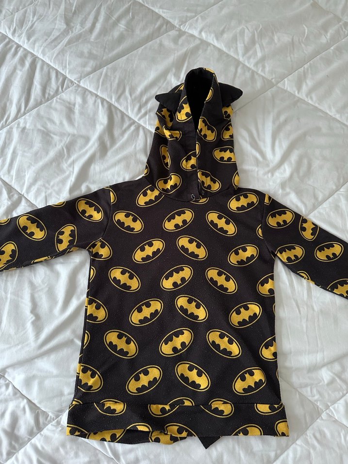 Kapüşonlu, Düğmeli Batman Baskılı Sweatshirt - Görsel 2