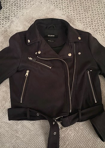 Siyah Süet Kemerli Biker Kadın ceket pull and bear - Görsel 2
