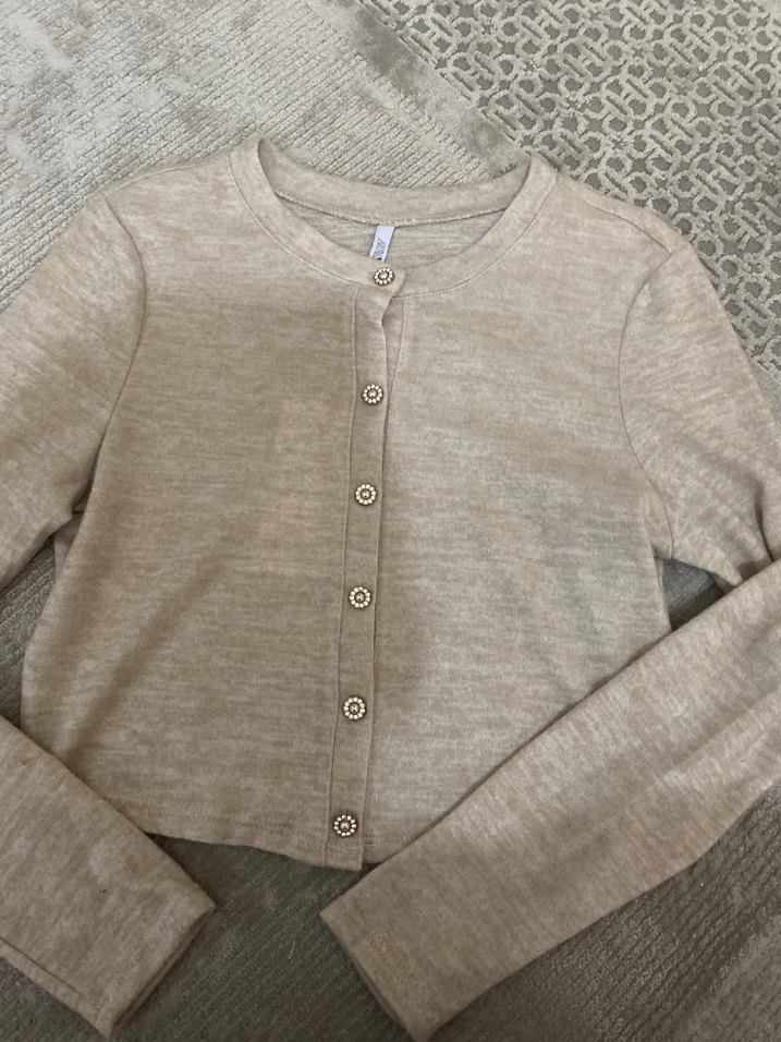 Düğmeli Bej Hamile Hırka - Görsel 3