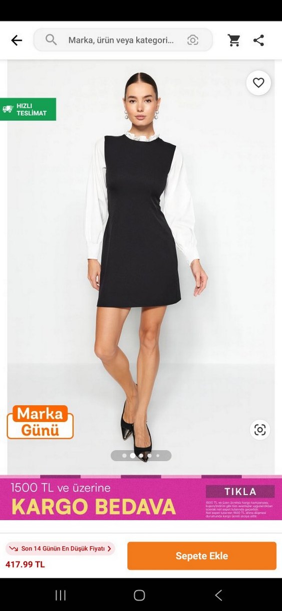 Siyah Yakalı Kollu Elbise - Görsel 2